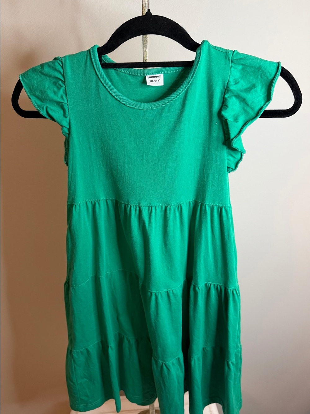 Girls' Emerald Tiered Ruffle Sleeve Dress